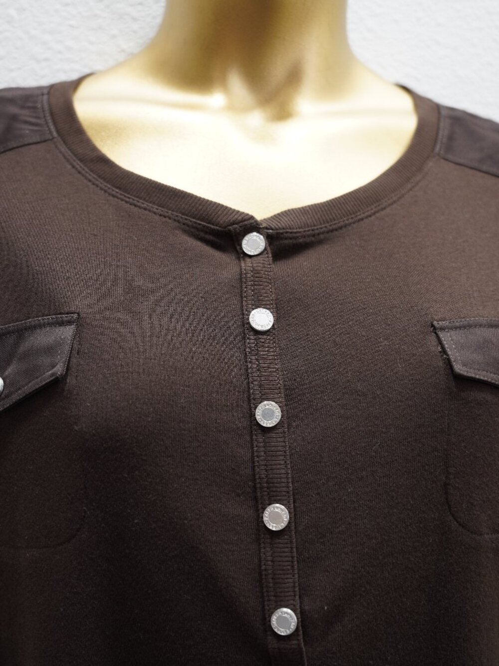 Lauren Ralph Lauren Brown 1/4 Snap Button Cotton Top size 3X NWOT - Picture 3 of 4